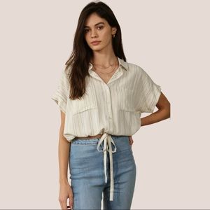 Pin Stripe Linen Button Down Blouse
